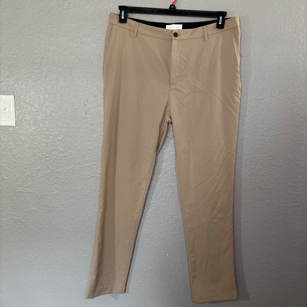 Mott & Bow Tech Trouser Pants Khaki Men's 38x32 Slim Chino Golf Slacks